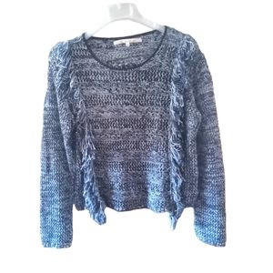 Rachel Roy Womens Printed Fringe Knit Sweater, Blue, Large.  Great Condition!